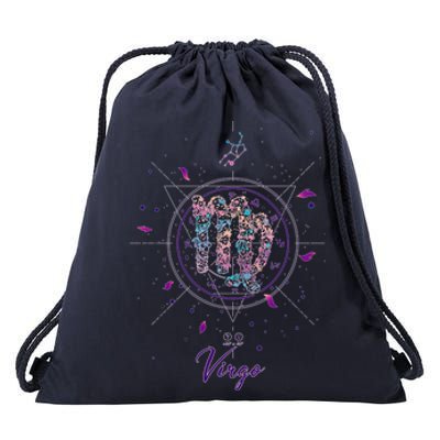 Virgo Zodiac Design 90s Style Floral Cool Gift Drawstring Bag