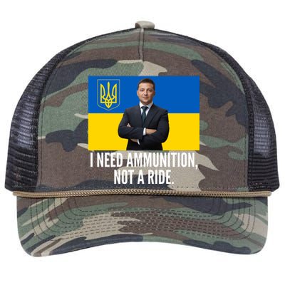 Volodymyr Zelensky I Need Ammunition Not A Ride Ukraine Stand With Ukraine Retro Rope Trucker Hat Cap