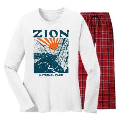 Vintage Zion National Park Women's Long Sleeve Flannel Pajama Set 