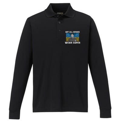 Volodymyr Zelenskyy Not All Heroes Wear Capes Ukraine Flag Performance Long Sleeve Polo