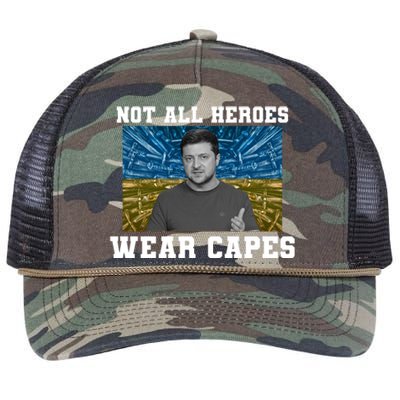 Volodymyr Zelenskyy Not All Heroes Wear Capes Ukraine Flag Retro Rope Trucker Hat Cap