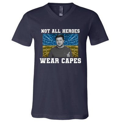 Volodymyr Zelenskyy Not All Heroes Wear Capes Ukraine Flag V-Neck T-Shirt