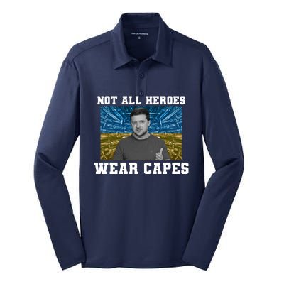 Volodymyr Zelenskyy Not All Heroes Wear Capes Ukraine Flag Silk Touch Performance Long Sleeve Polo