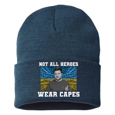 Volodymyr Zelenskyy Not All Heroes Wear Capes Ukraine Flag Sustainable Knit Beanie