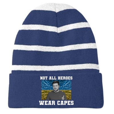 Volodymyr Zelenskyy Not All Heroes Wear Capes Ukraine Flag Striped Beanie with Solid Band