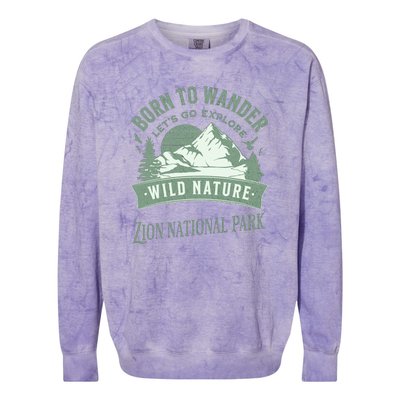 Vintage Zion National Park Born To Wander Colorblast Crewneck Sweatshirt