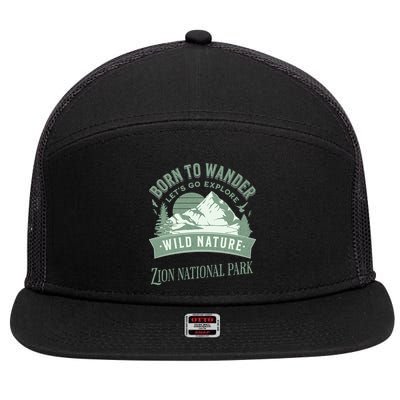Vintage Zion National Park Born To Wander 7 Panel Mesh Trucker Snapback Hat