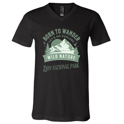 Vintage Zion National Park Born To Wander V-Neck T-Shirt