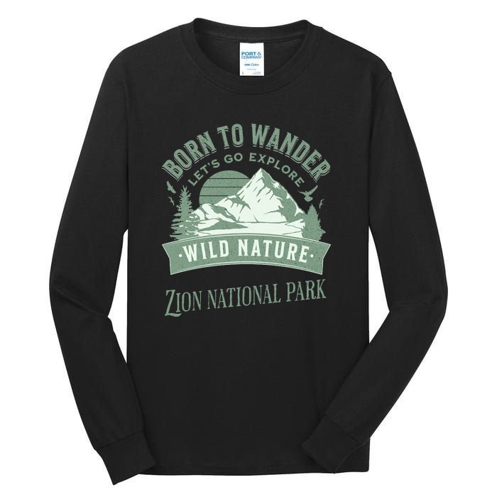 Vintage Zion National Park Born To Wander Tall Long Sleeve T-Shirt