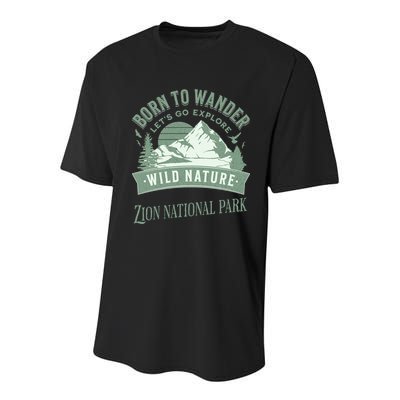 Vintage Zion National Park Born To Wander Youth Performance Sprint T-Shirt