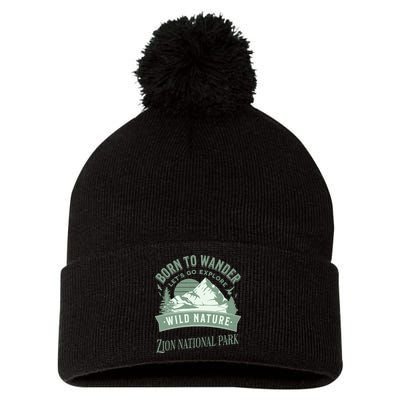 Vintage Zion National Park Born To Wander Pom Pom 12in Knit Beanie