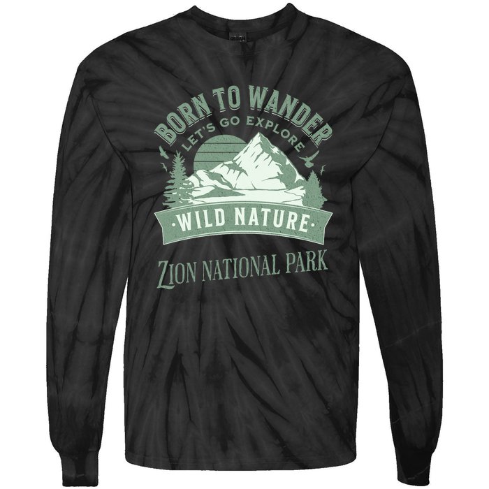 Vintage Zion National Park Born To Wander Tie-Dye Long Sleeve Shirt