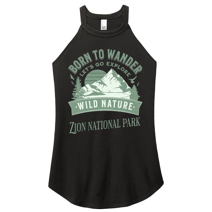 Vintage Zion National Park Born To Wander Women's Perfect Tri Rocker Tank