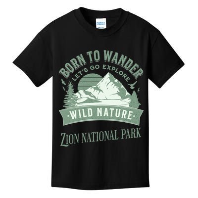 Vintage Zion National Park Born To Wander Kids T-Shirt