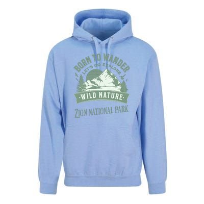 Vintage Zion National Park Born To Wander Unisex Surf Hoodie