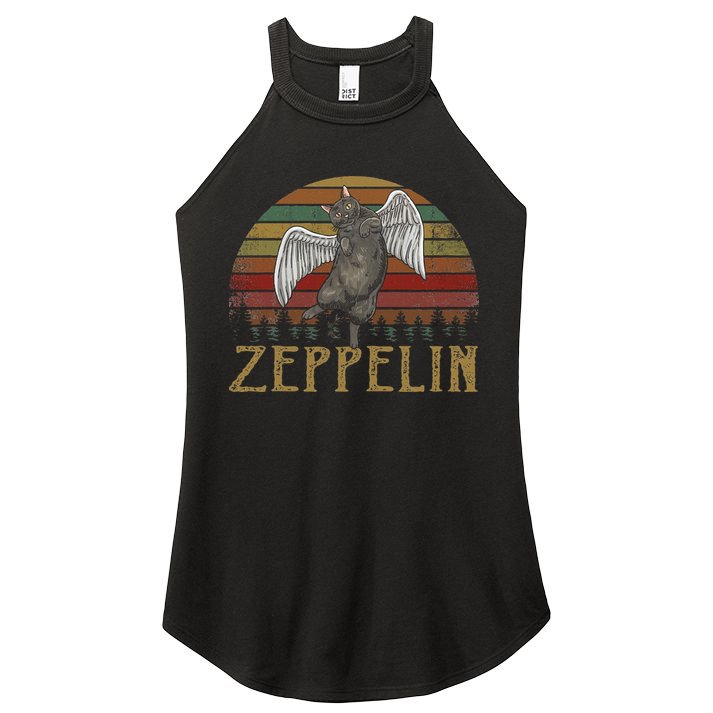 Vintage Zeppelin Name Distressed Music CatS Lover Animals Women's Perfect Tri Rocker Tank