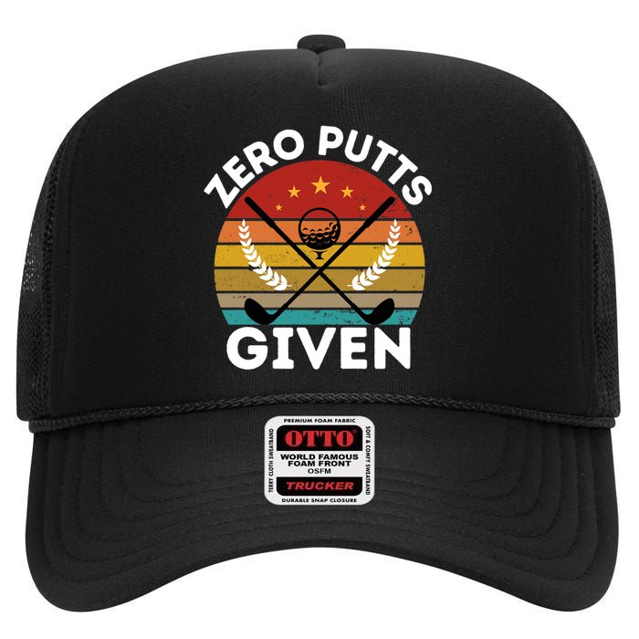 Vintage Zero Putts Given Golf Funny Golf Player Golfing Premium High Crown Mesh Back Trucker Hat