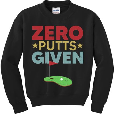 Vintage Zero Putts Given Golf Funny Golf Player Golfing Kids Sweatshirt