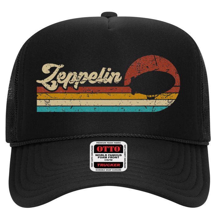 Vintage Zeppelin Retro Sunset Funny Dirigible Airship High Crown Mesh Back Trucker Hat