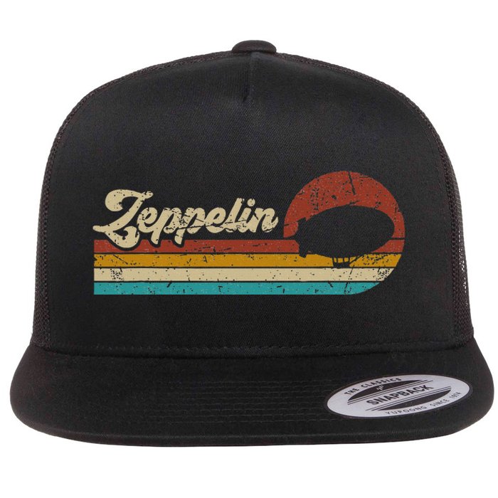 Vintage Zeppelin Retro Sunset Funny Dirigible Airship Flat Bill Trucker Hat