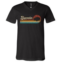 Vintage Zeppelin Retro Sunset Funny Dirigible Airship V-Neck T-Shirt