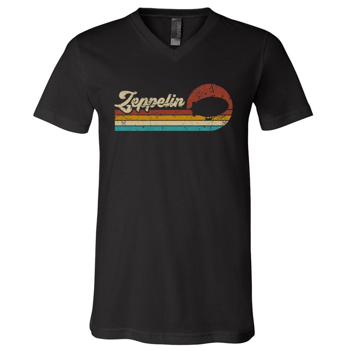 Vintage Zeppelin Retro Sunset Funny Dirigible Airship V-Neck T-Shirt