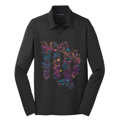 Virgo Zodiac Sign Aesthetic Flower Astrological Astronomy Gift Silk Touch Performance Long Sleeve Polo