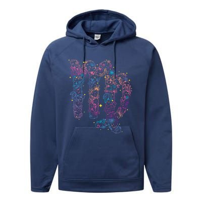 Virgo Zodiac Sign Aesthetic Flower Astrological Astronomy Gift Performance Fleece Hoodie