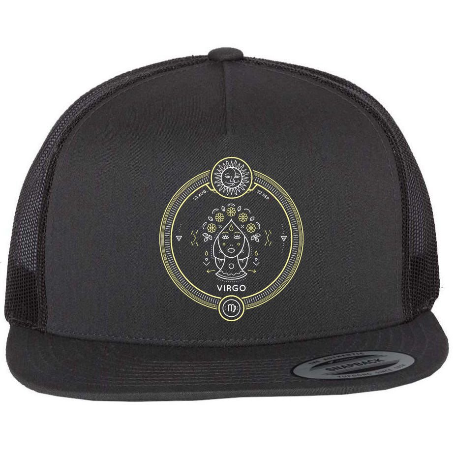 Virgo Zodiac Sign Horoscope Symbol Astrology Astronomy Flat Bill Trucker Hat