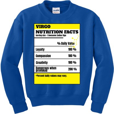 Virgo Zodiac Star Sign Funny Astrology Nutrition Facts Gift Kids Sweatshirt