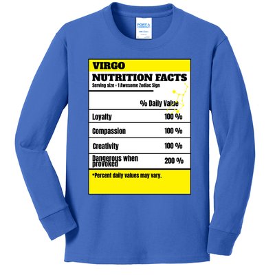 Virgo Zodiac Star Sign Funny Astrology Nutrition Facts Gift Kids Long Sleeve Shirt