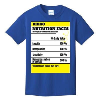 Virgo Zodiac Star Sign Funny Astrology Nutrition Facts Gift Kids T-Shirt