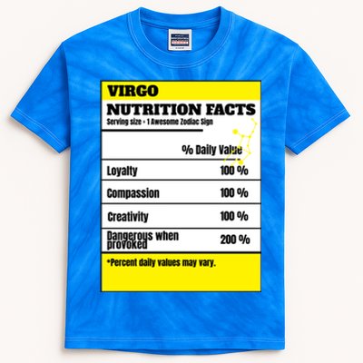 Virgo Zodiac Star Sign Funny Astrology Nutrition Facts Gift Kids Tie-Dye T-Shirt