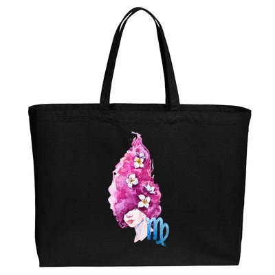 Virgo Zodiac Sign Watercolor Illustration Cotton Canvas Jumbo Tote