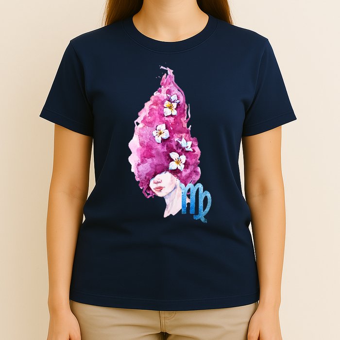 Virgo Zodiac Sign Watercolor Illustration T-Shirt