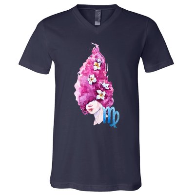 Virgo Zodiac Sign Watercolor Illustration V-Neck T-Shirt