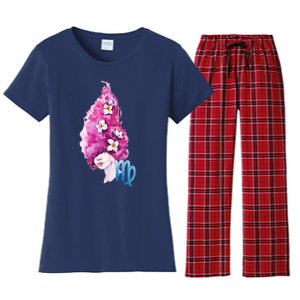 Virgo Zodiac Sign Watercolor Illustration Women's Flannel Pajama Set