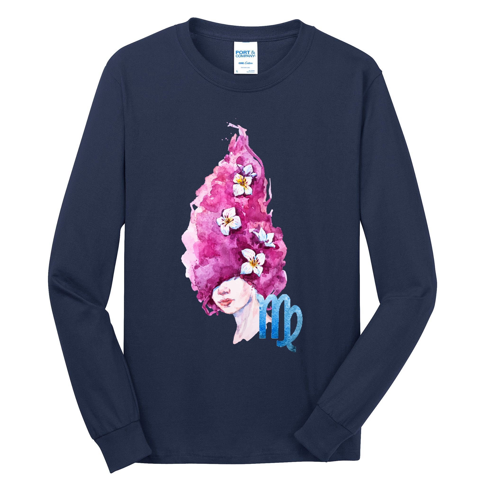 Virgo Zodiac Sign Watercolor Illustration Tall Long Sleeve T-Shirt