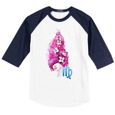 Virgo Zodiac Sign Watercolor Illustration Baseball Sleeve Shirt