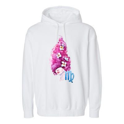 Virgo Zodiac Sign Watercolor Illustration Garment-Dyed Fleece Hoodie