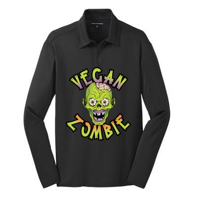 Vegan Zombie World Vegetable Day Plant Based I Eat Vegans Gift Silk Touch Performance Long Sleeve Polo