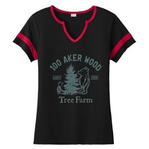 100 AKER TREE FARM Funny Acre Wood Ladies Halftime Notch Neck Tee