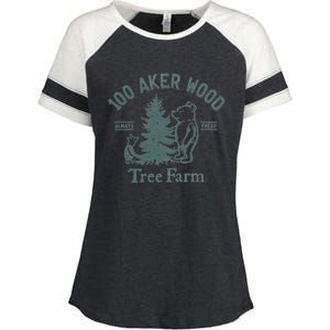 100 AKER TREE FARM Funny Acre Wood Enza Ladies Jersey Colorblock Tee