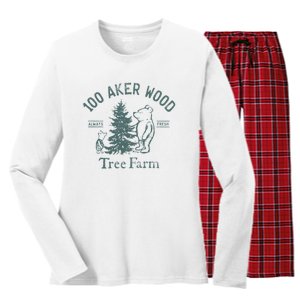 100 AKER TREE FARM Funny Acre Wood Women's Long Sleeve Flannel Pajama Set 