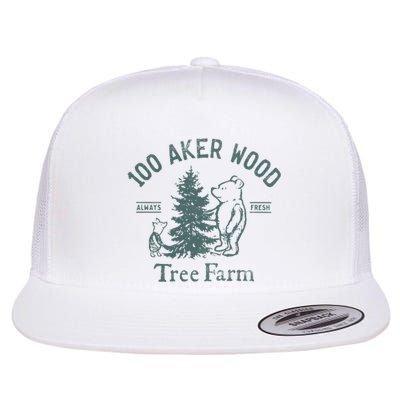 100 AKER TREE FARM Funny Acre Wood Flat Bill Trucker Hat