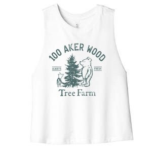 100 AKER TREE FARM Funny Acre Wood Women's Racerback Cropped Tank