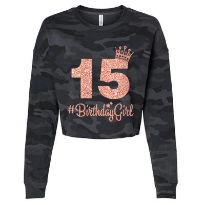 Wo 15 #BirthdayGirl Sweet fifteen 15th Pink Crown Tee for Girl V-Neck Cropped Pullover Crew