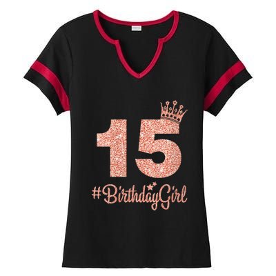 Wo 15 #BirthdayGirl Sweet fifteen 15th Pink Crown Tee for Girl V-Neck Ladies Halftime Notch Neck Tee