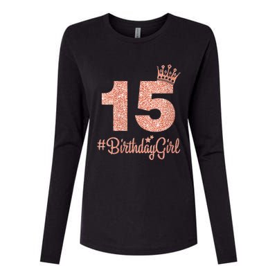 Wo 15 #BirthdayGirl Sweet fifteen 15th Pink Crown Tee for Girl V-Neck Womens Cotton Relaxed Long Sleeve T-Shirt