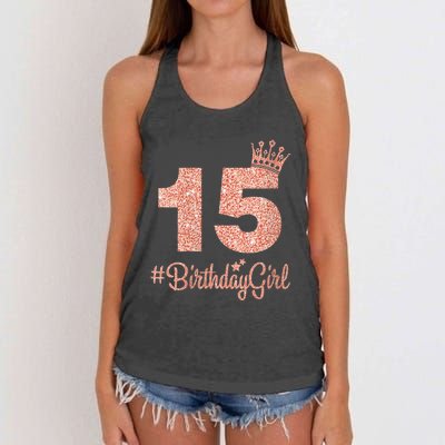 Wo 15 #BirthdayGirl Sweet fifteen 15th Pink Crown Tee for Girl V-Neck Women's Knotted Racerback Tank